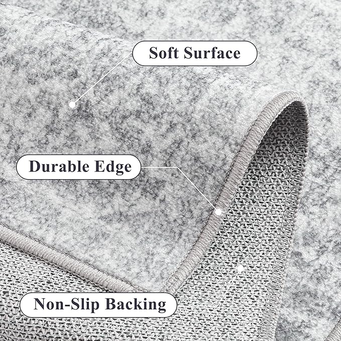 2x6 Runner Rug Washable Vintage Indoor Hallway Carpet Non Slip Grey Bedroom Low - Image 6
