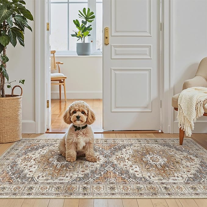 Madane Washable Area Rug 2x4, Small Entryway Rug Non-Slip Vintage Door Mat - Image 2