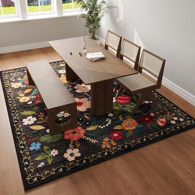 Rugcomf Area Rugs 9x12 Living Room Clearance Washable Boho Rug Non Slip Floral - Image 6