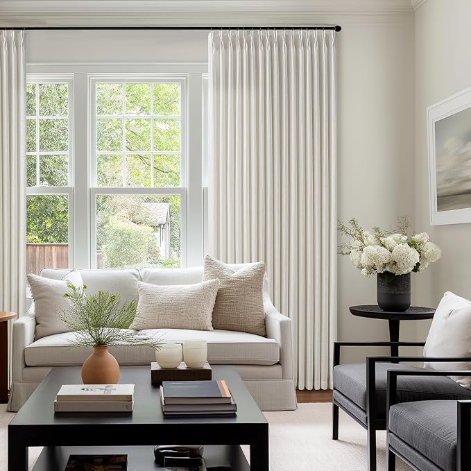 92 Inch Long Pinch Pleat Natural Linen Blend Semi Sheer Curtains 50Wx92L | - Image 8