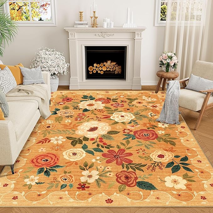 DUKINO 5x7 Area Rugs, Floral Washable Rug by DUKINO