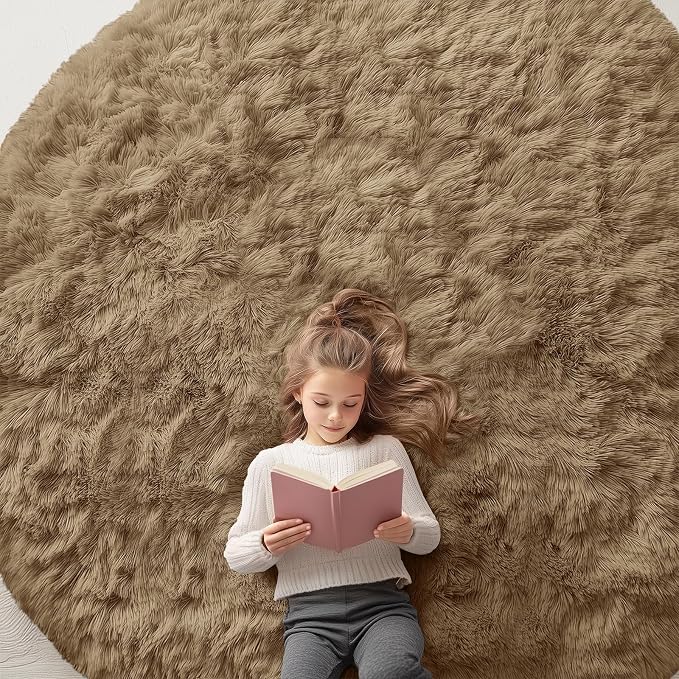 OLANLY Taupe Round Rugs for Bedroom by OLANLY