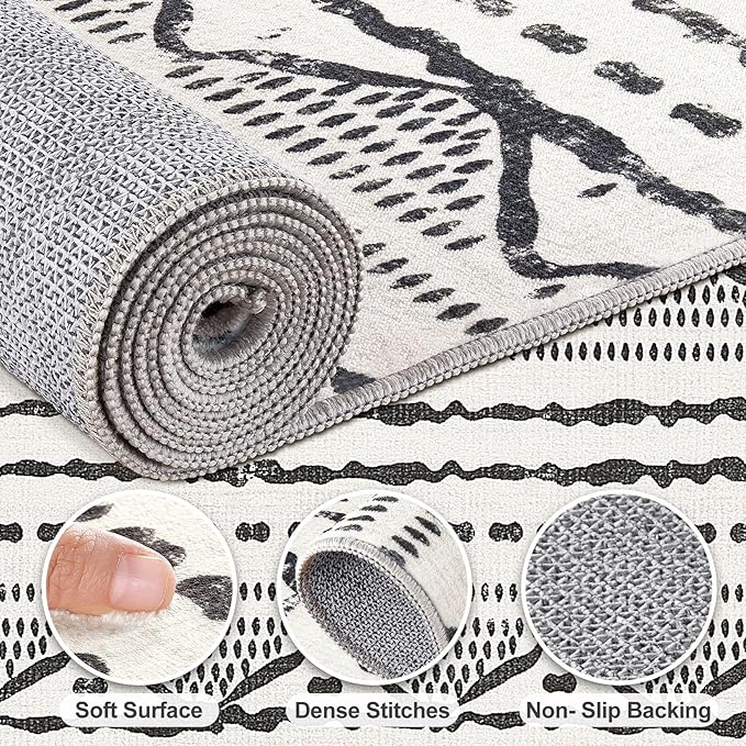 Nakagishi Black Rug for Living Room: 8x10 Washable Boho Large Neutral Soft - Image 3