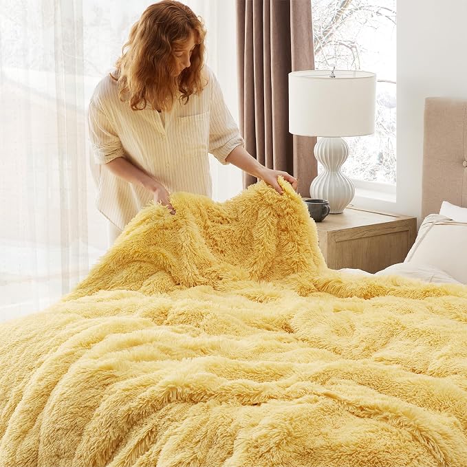 Bedsure GentleSoft Fluffy Yellow King Size Blanket - Image 5