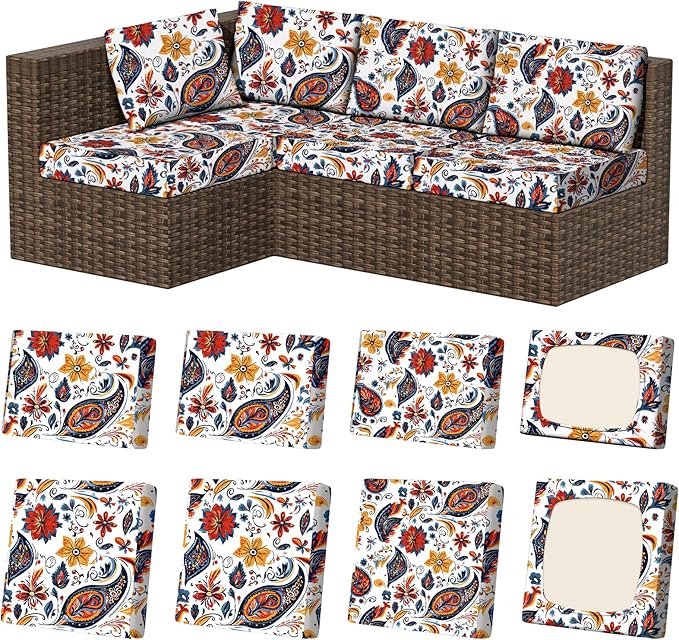 8Pcs Stretch Patio Cushion Covers, Outdoor Couch & Sofa Replacement Slipcovers by VORSHAPE