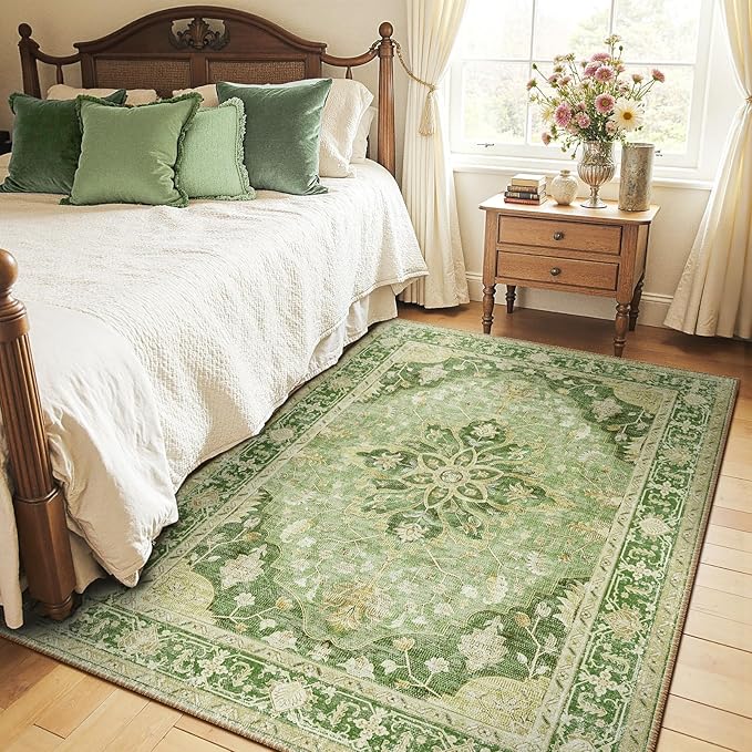Area Rugs 5'x7' Washable Non-Slip, Floral Vintage Distress Print Pattern - Image 2