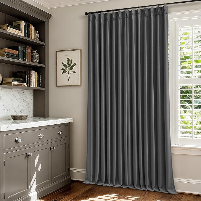 Dark Grey Pleated Thick Linen Blackout Curtains 102 Inches Long - Image 8