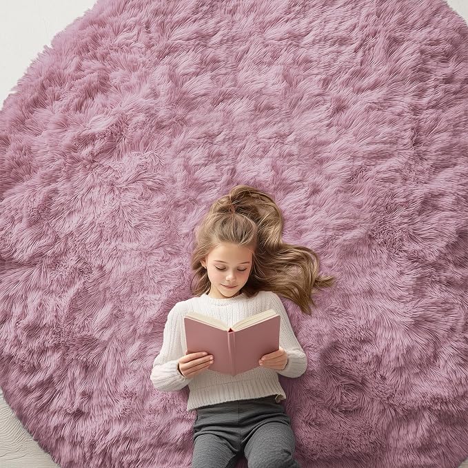 OLANLY Blush Round Rugs for Bedroom by OLANLY