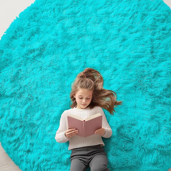OLANLY Teal Blue Round Rugs for Bedroom by OLANLY