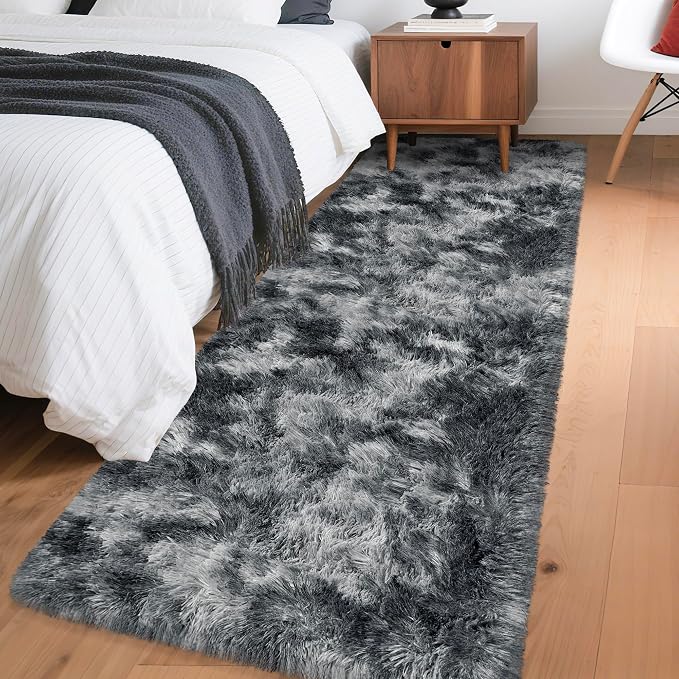 Tie-Dyed Dark Grey 2x6 Machine Washable Runner Rugs by JiaoBaba