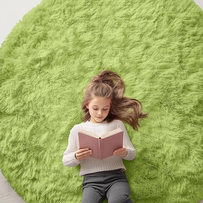 OLANLY Grass Green Round Rugs for Bedroom by OLANLY