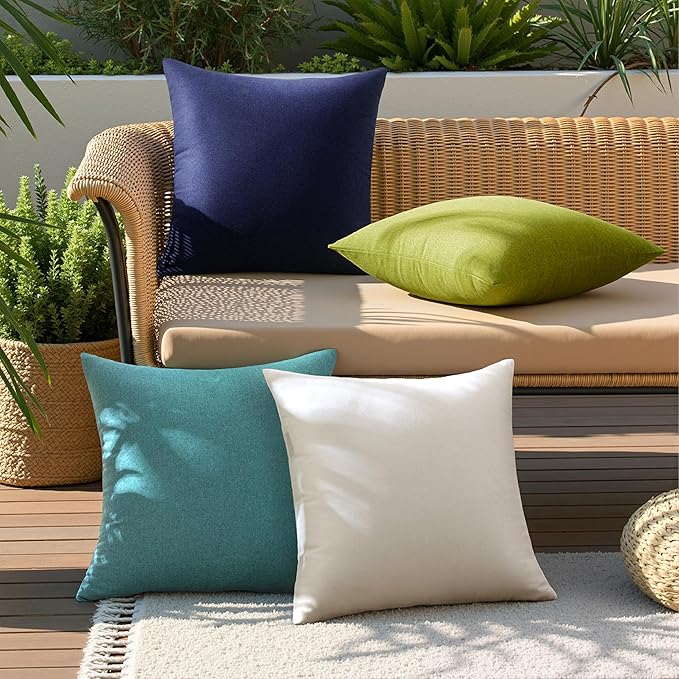 MIULEE Pack of 4 Decorative Outdoor Throw Pillow Covers Linen Waterproof Pillow - Image 3
