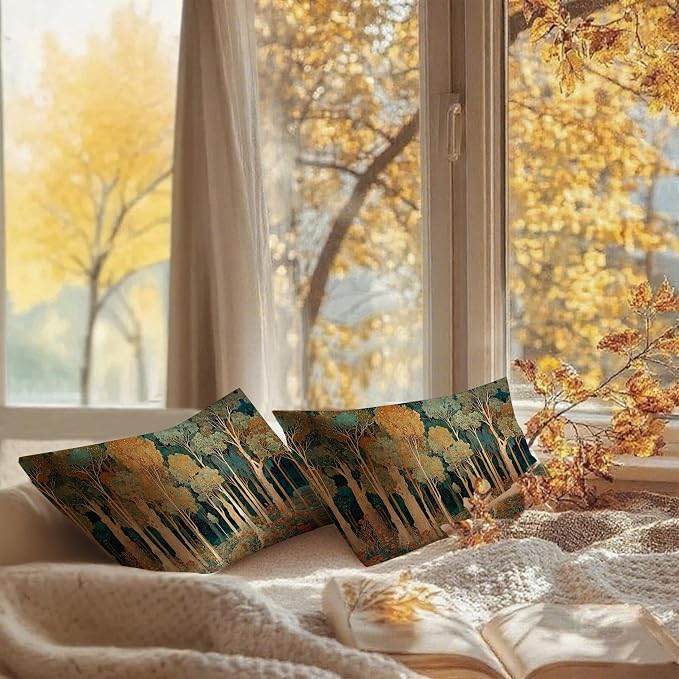 Rustic William Morris Inspired Forest Green Pillow Covers 12x20 Set of 2 - Image 6
