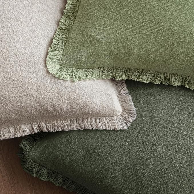 MIULEE Decorative Throw Pillow Covers Neutral Fringe Throw Pillows Set of 2 - Image 4