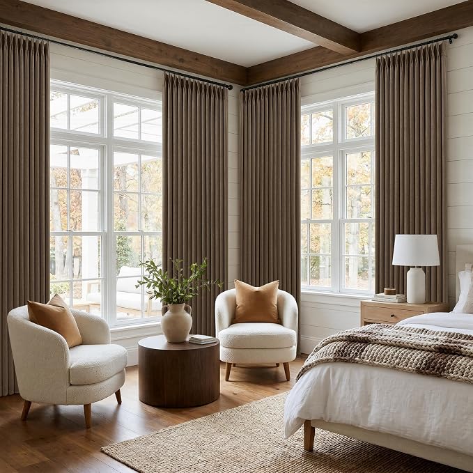 Brown Linen Pinch Pleated Black Out Memory Trained Curtains 102 Inches Long | - Image 8