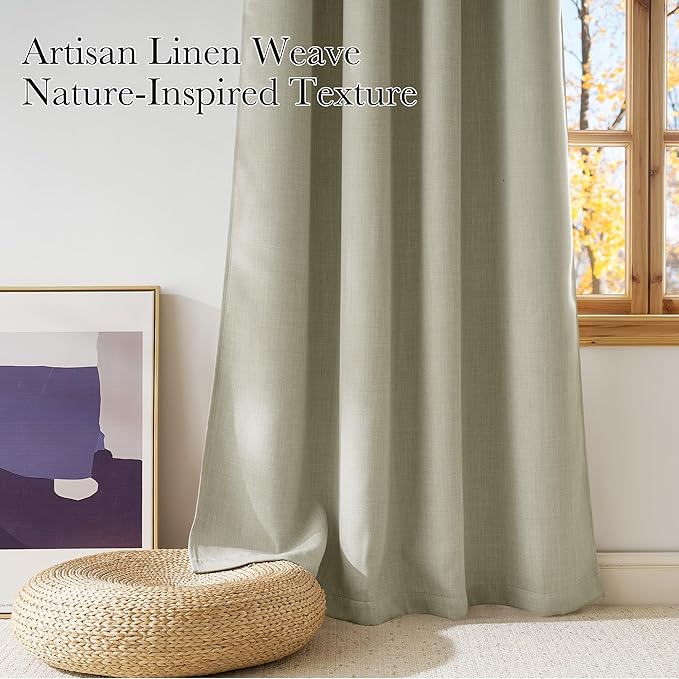 NICETOWN Faux Linen Beige Blackout Curtains 84 inches Long - Image 3
