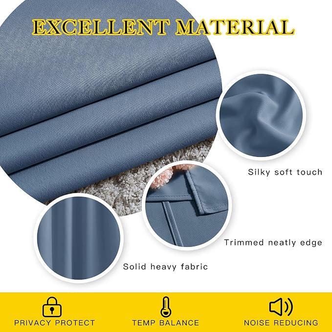 NICETOWN Stone Blue Curtains 96 inches Long, Grommet Thermal Insulated Blackout - Image 4