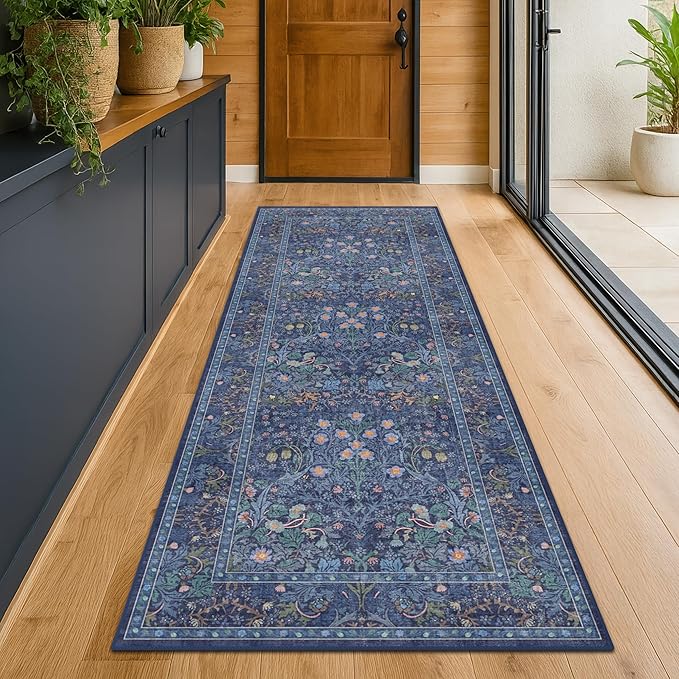 Dark Blue 2'6" x 8' Runners for Hallways Non Slip, Extra Long Floor Runner for by HazoHaus