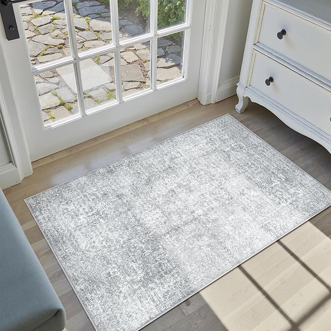 2x3 Entryway Area Rug Vintage Washable Small Carpet Indoor Non Slip Grey - Image 4