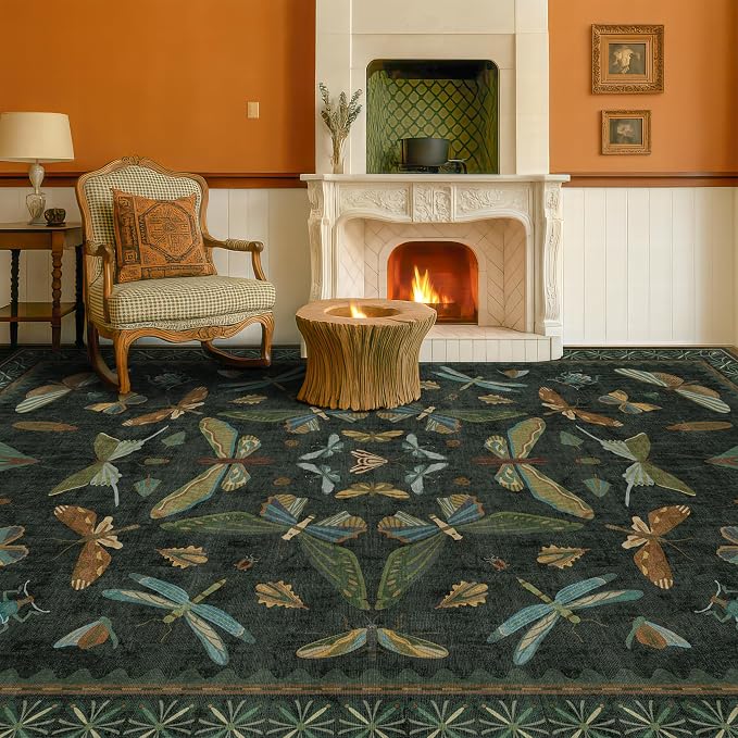 6x8 Dark Green Washable Dining Room Rug by HazoHaus
