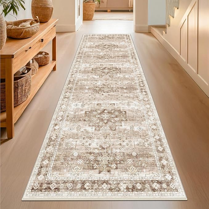 Hazo Haus Beige Washable 2'6"x8' Wide Hallway Runners, Kitchen Runner Rug by HazoHaus