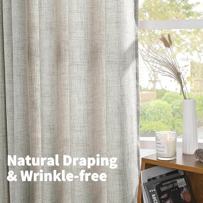 YoungsTex Dark Grey Linen Semi Sheer Curtains 45 Inch Length 2 Panels | - Image 5