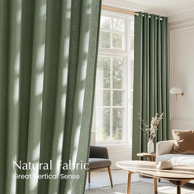 NICETOWN Linen Forest Green Curtains 96 inches Long, Grommet Privacy Assured - Image 5