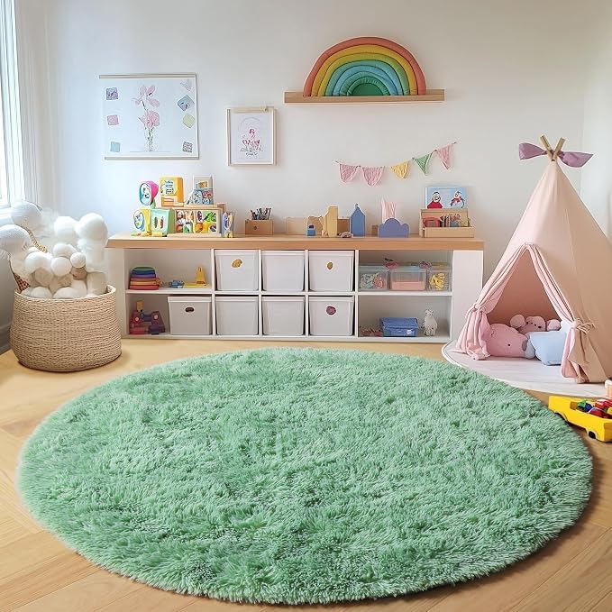 ONASAR Sage Green Round Area Rugs 6ft, Fluffy Soft Bedroom Circle Rug - Image 3