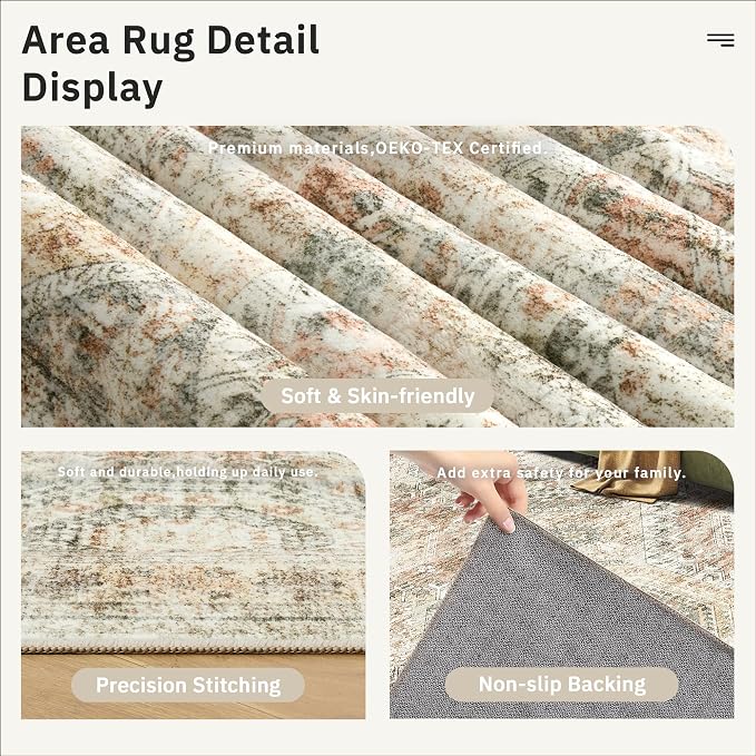 10x14 Area Rugs for Living Room, Non Slip Machine Washable Vintage Rugs - Image 6
