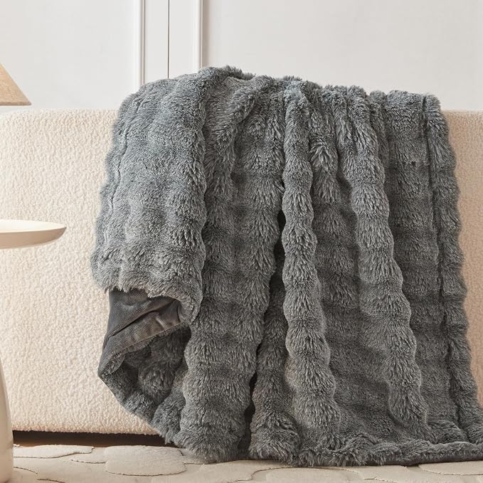 COOVA Faux Fur Throw Blanket for Couch, Cozy Soft and Fuzzy Plush Rabbit Fur - Image 4