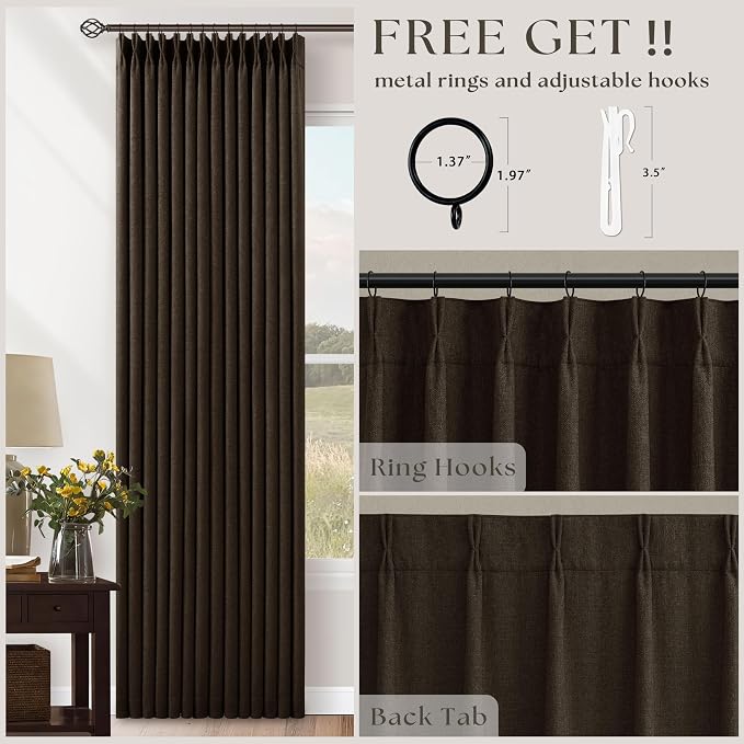 Dark Brown Pleated Double Layer Thick Linen Curtains 90 Inches Long | - Image 4