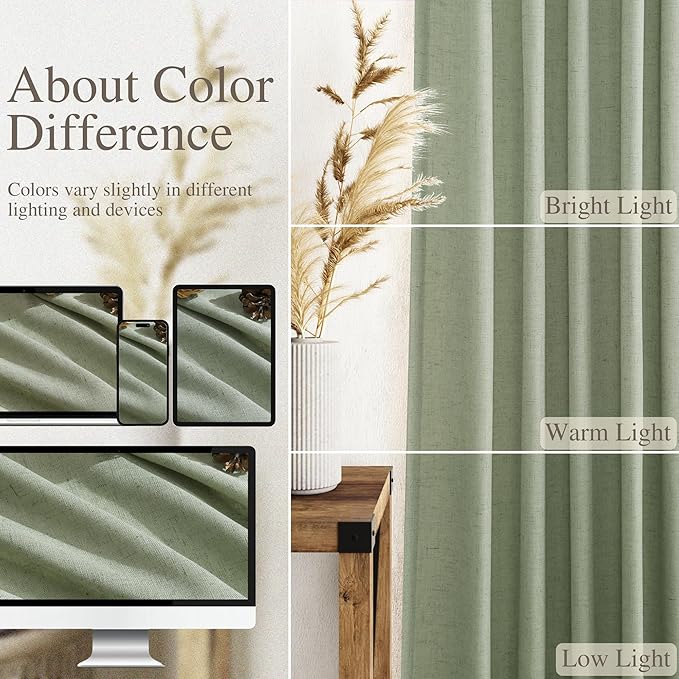 Light Sage Linen Curtains 96 Inches Long 2 Panels Set - Image 3