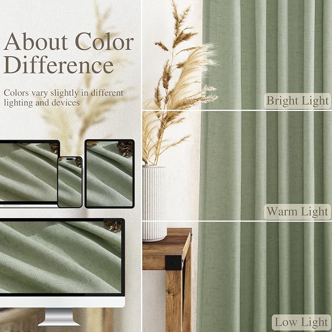 Nanspring Light Sage Linen Curtains 90 Inch Long 2 Panels Set - Image 3