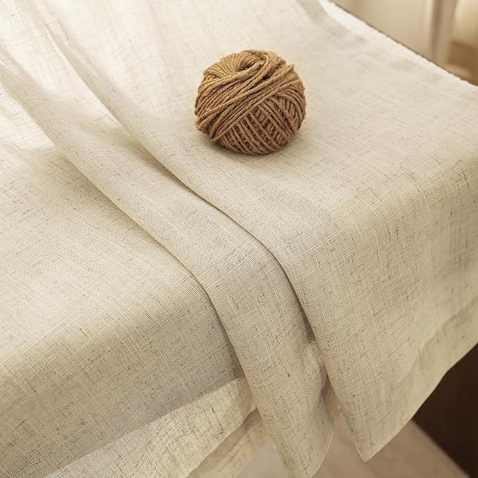 Faux Linen Beige Curtains 102 inches Long - Image 2