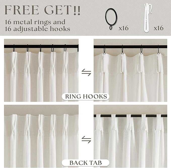 Pinch Pleated Linen 36 Inch Length Kitchen Curtains 2 Panels Set | Privacy - Image 3