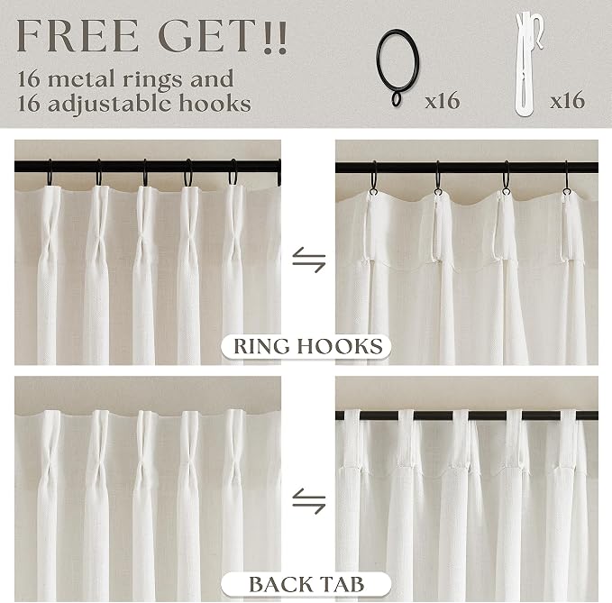 Natural Pinch Pleated Linen Curtains 126 Inches Long 2 Panels | - Image 5