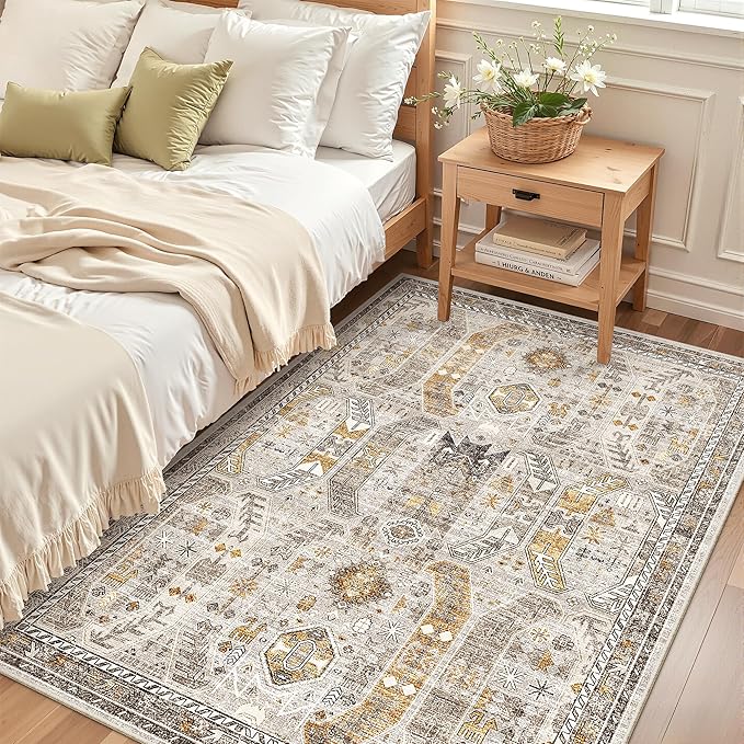 Madane Area Rug 4x6 Washable Rugs: Vintage Living Room Rug Soft Low Pile Non by Madane