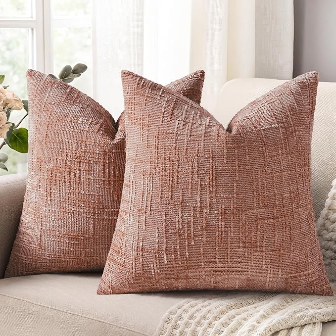 decorUhome Summer Pink Chenille Throw Pillow Covers 18x18 Set of 2 Textured by decorUhome