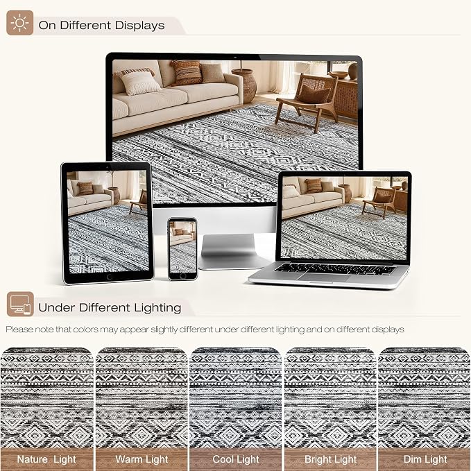 cotiled Boho 5x7 Area Rugs for Living Room: Soft Moroccan Washable Rug | Solve - Image 8