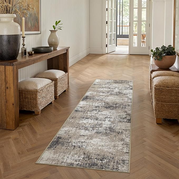 2x6 Abstract Runner Rug Brown Washable Modern Hallway Carpet Non Slip Ultra - Image 4