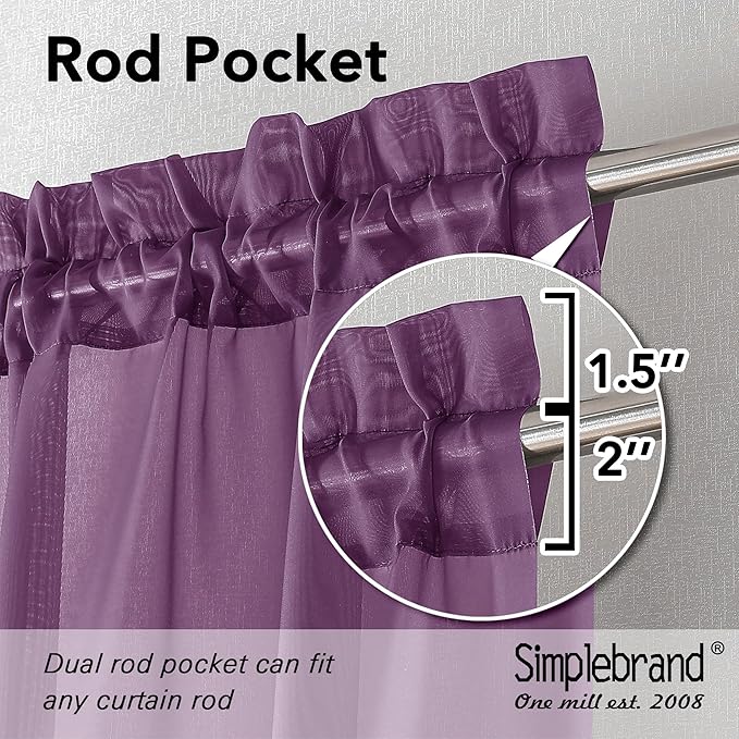 Simplebrand Plum Purple Sheer Curtains 84 Inches Long 2 Panels, Light Filtering - Image 5
