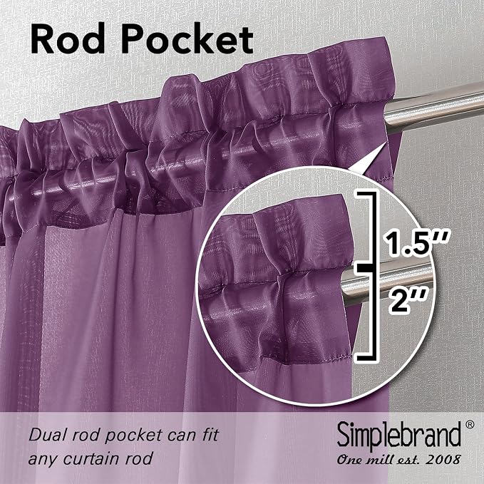 Simplebrand Plum Purple Sheer Curtains 72 Inches Long 2 Panels - Image 2