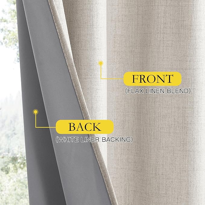 NICETOWN Brich Vintage Open Linen Weave Flax Thermal Curtains, 100% Blackout - Image 6