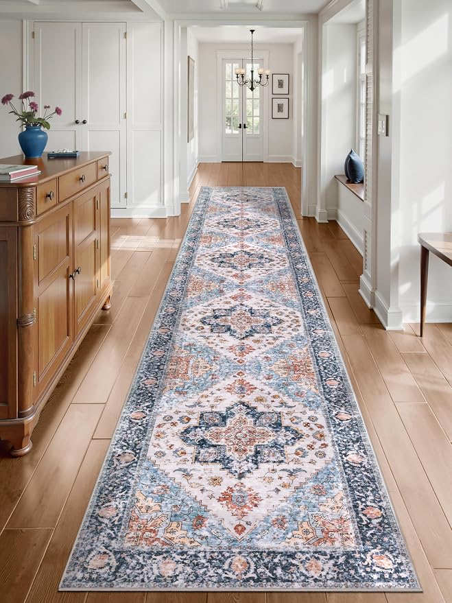 SERISSA Runner Rug for Hallways, Extra Long Boho Rug Ultra Soft Vintage Blue by SERISSAHomeDecorCollection