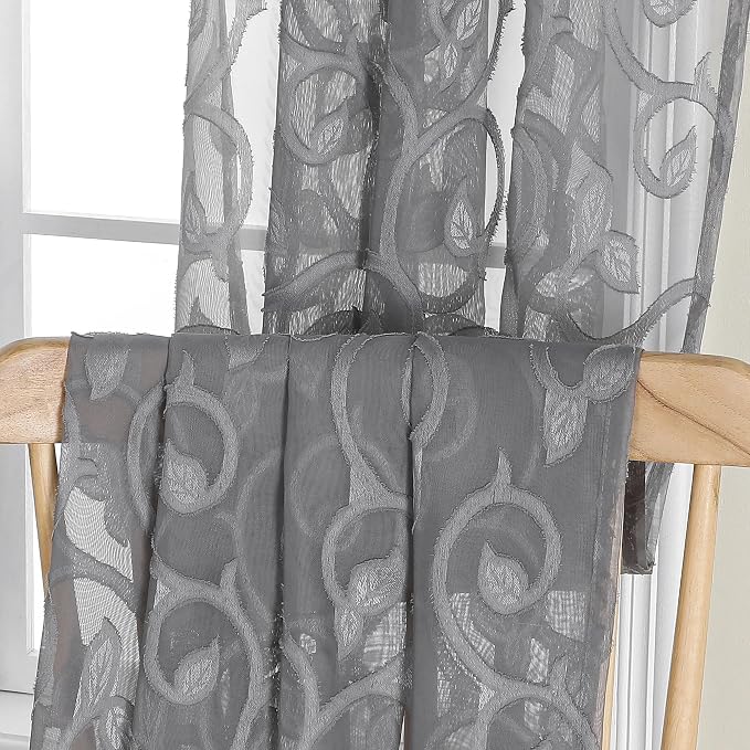 OWENIE Furman Sheer Charcoal Gray Curtains 90 inches Long - Image 7