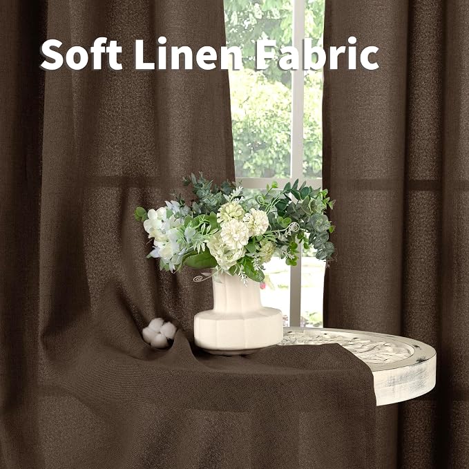 YoungsTex Brown Linen Curtains 108 Inches Long 2 Panels - Image 6