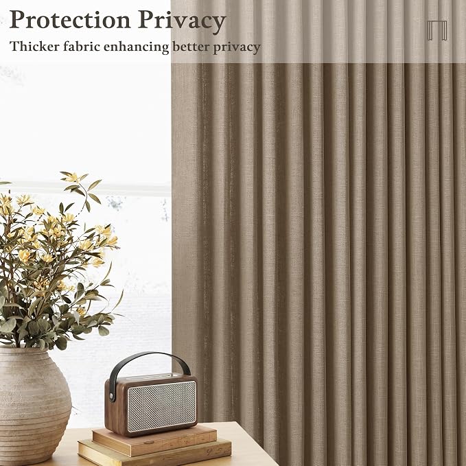 Pinch Pleated Memory Trained Linen Semi Sheer Brown Latte Curtains 50Wx90L | - Image 3
