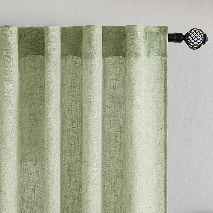 MIULEE Sage Green Kitchen Curtains 24 Inch Length 2 Panels, Soft Thick Linen - Image 4