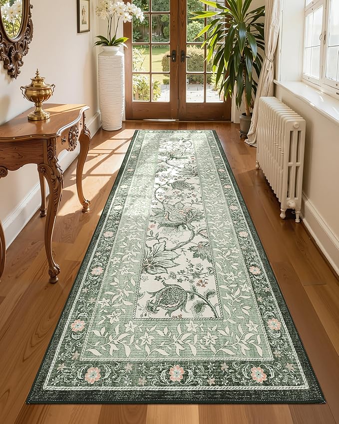 GarveeHome Sage Green 2.5 x 8 Washable Kitchen Runner Rugs Non Slip Provence by GarveeHome