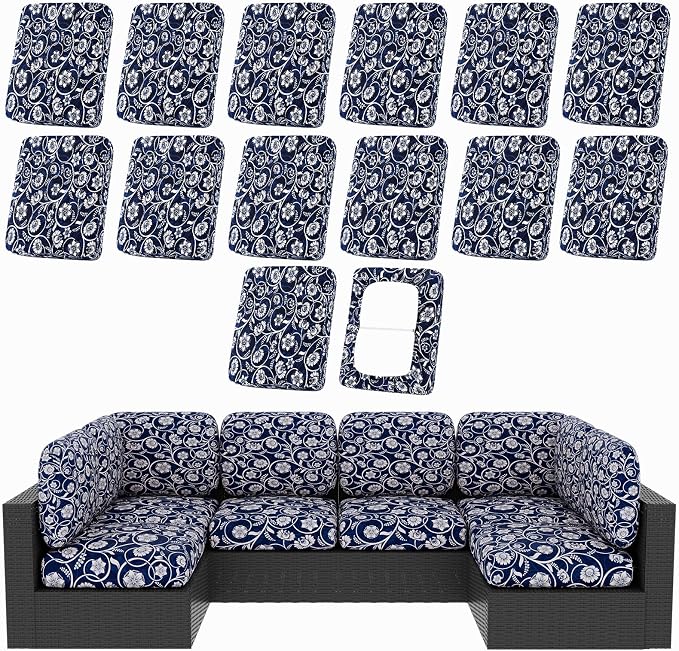hyha 14Pcs Patio Cushion Covers, Stretch Outdoor Couch Cushion Covers by hyha